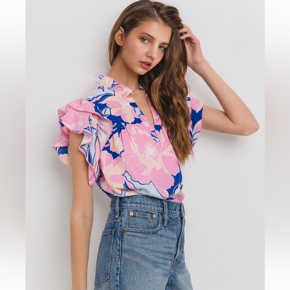 07 Boho Floral Print Woven Blouse Top - Picture 2 of 6